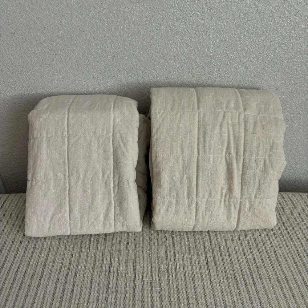 New Set of 2 King Heavyweight Linen Blend Quilt Pillow Shams Natural - Casaluna